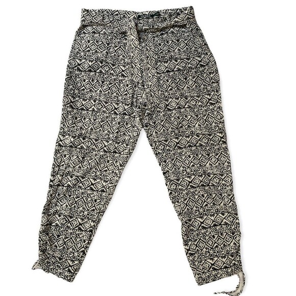Ralph Lauren LRL Sz 12 Black White Print Pants Belted Drawstring Viscose - Picture 1 of 8